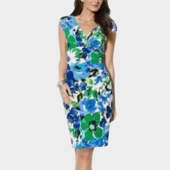 RALPH LAUREN Women's Sheath Faux Wrap Dress Blue/Green Size 8 - Picture 1 of 10